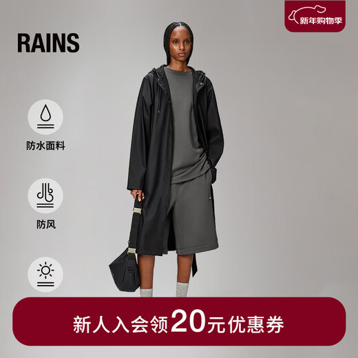 Rains春季长款夹克外套时尚风衣雨衣A-line Jacket Longer/12040 黑色 XS 160/76A （尺码偏大）