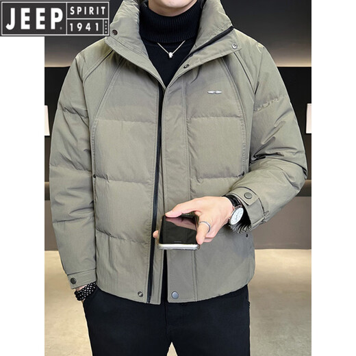 JEEP Jeep Men's Lightweight Down Jacket Winter Men's 2026 New Thickened Stand-up Collar Warm and Coldproof Jacket Men's Trendy Gray Green 2XL 135-150Jin Jin equals 0.5 kg