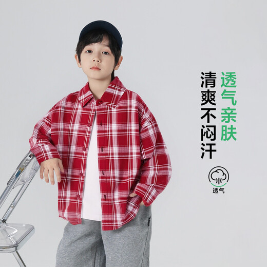 Yoyo Fairy Tale New Year Children's Red Plaid Shirt 2026 Spring and Autumn Boys Casual Shirts for Big Children and Fashionable Tops