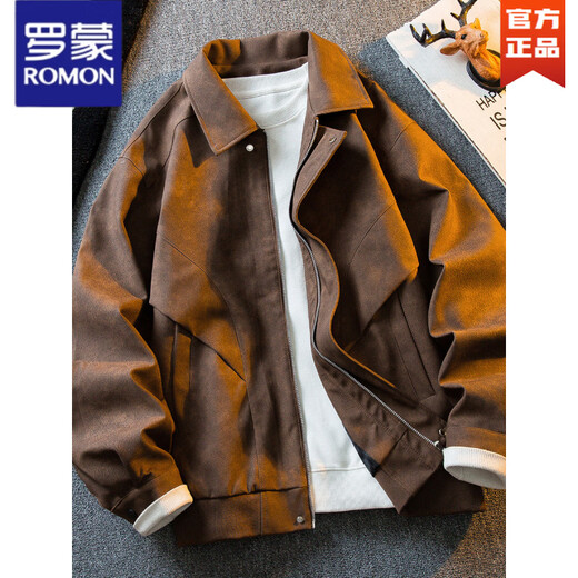 ROMON Американская ретро замшевая кожаная куртка с потертостями, мужская весенне-осенняя трендовая универсальная мотоциклетная куртка с лацканами, топ коричневого цвета XL