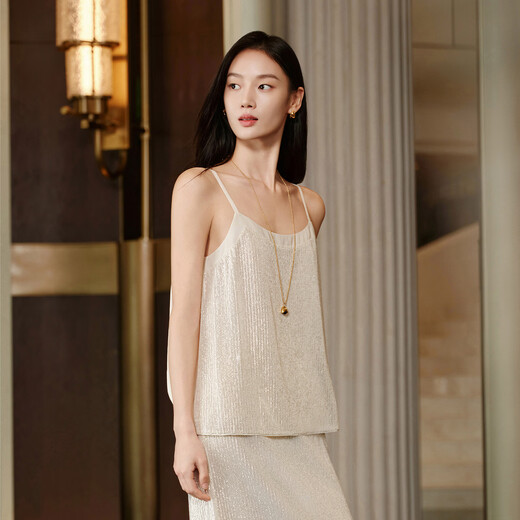 EP Yaying high-end series heavy sequin embroidery shining U-neck suspender top 2026 spring new style 2302A beige M
