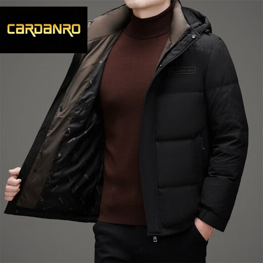 CARDANRO奢侈品牌高端中长款羽绒服男士冬季中老年加厚爸爸老人冬装外套 黑色 L 175