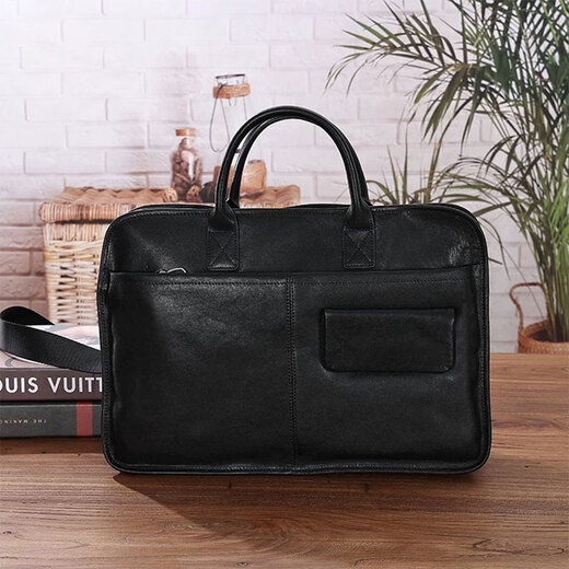 HEZZ JONES2026 new handbag imported vegetable tanned cowhide briefcase business casual business trip computer bag soft leather briefcase imported black vegetable tanned cowhide 42*28*9 cm