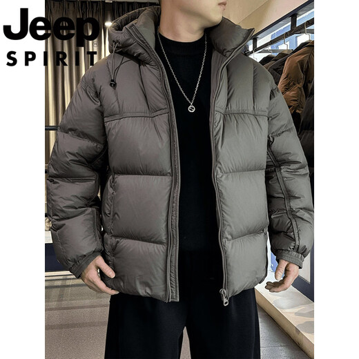 JEEP international brand white duck down short down jacket men's winter cold-proof warm bread coat hooded casual jacket black upgraded version 4XL