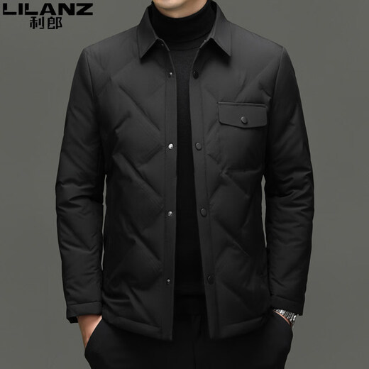 LILANZ high-end light down jacket men's autumn and winter new middle-aged and elderly dad business casual lapel jacket short jacket coffee color 3XL 190