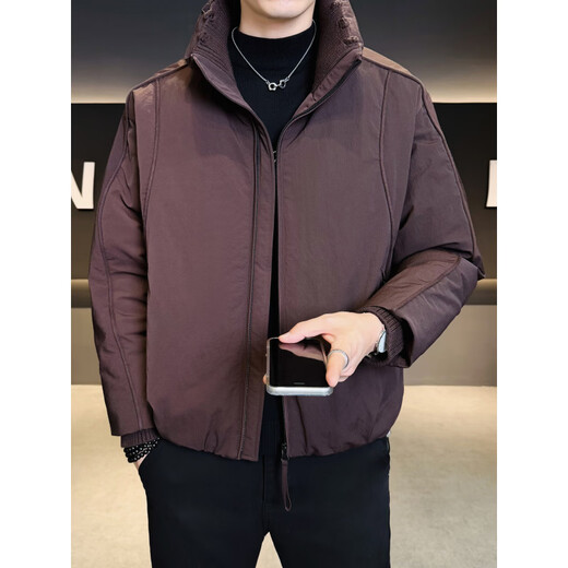 KBXNG Jinba short workwear down jacket men's new winter trendy brand handsome stand-up collar jacket thickened warm and cold-resistant jacket purple 3XL