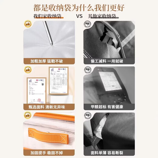 Shudu quilt storage bag, special organizer for clothes, quilts and down jackets, large capacity moving luggage clothing compression bag, extra large - three layers of thickening/continuous pulling 40*30*12