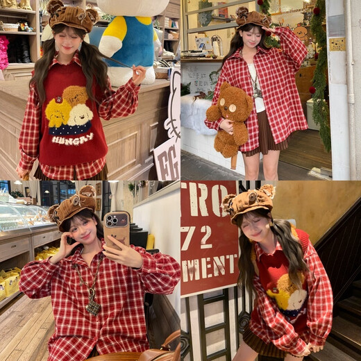 Mori Girl Tribe Sweet Style Simple Long Sleeve Plaid Shirt Women 2025 New Student Party Loose Versatile Jacket Winter Red Shirt Single Piece M