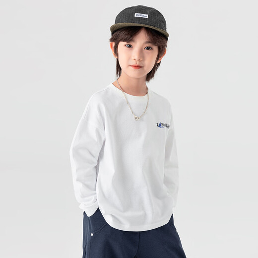 Duojia boys' T-shirts, spring and autumn, handsome casual printed children's cotton tops, medium and large children's fashionable versatile round neck long sleeves