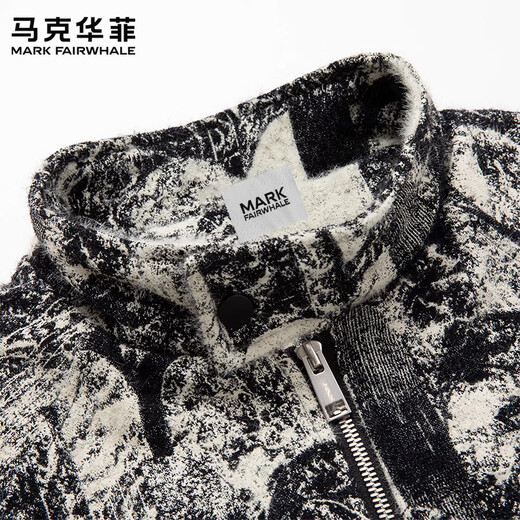 MARK FAIRWHALE Ретро модный повседневный пуховик с воротником-стойкой, мужской весенний 2026, новый модный брендовый дизайн, жаккардовый топ с полным принтом, черный цвет + черный цвет, скидка, две вещи, M рекомендуется 90-115 Jin Jin равен 0,5 кг