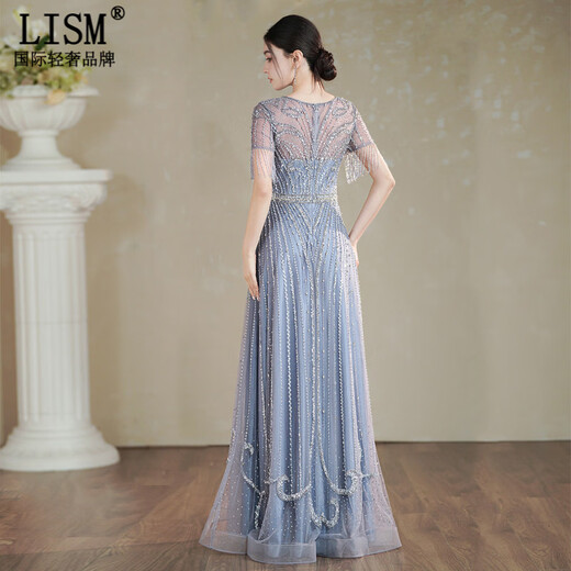 LISM Designer International Light Luxury Brand Evening Dress High-end Light Luxury Niche 2026 Temperament Happy Mom Wedding Banquet Toast Wear Purple Blue S