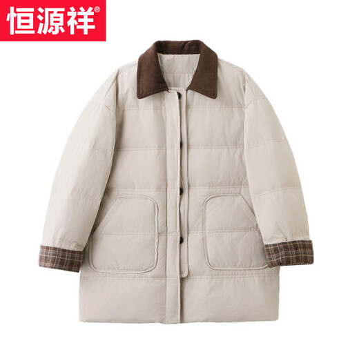 Hengyuanxiang 2026 new winter Korean style contrasting lapel down jacket for women, mid-length plaid, versatile, slim and warm jacket, black S