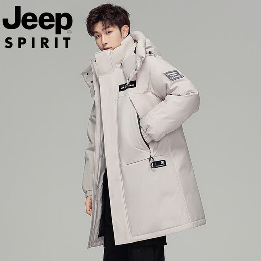 JEEP吉普国际品牌派克羽绒服男士中长款2025冬季新款工装加厚保暖外套 绿色 M 建议90-105斤