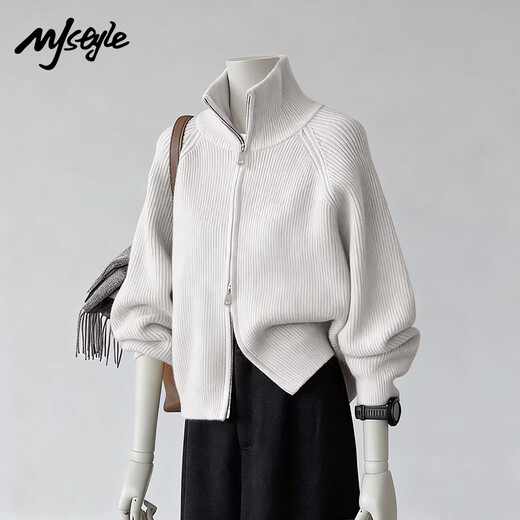 MJ STYLE stand-up collar cardigan sweater for women 2026 winter thickened warm and comfortable double-ended zipper loose versatile jacket top