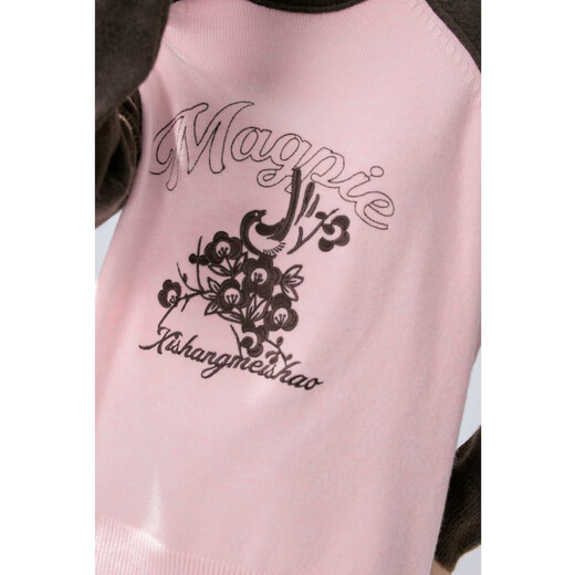 Qiushui Yiren Contrast Color Raglan Sleeve Embroidered Pullover Sweater 2025 Winter New Women's Versatile Round Neck Sweater Flesh Pink S