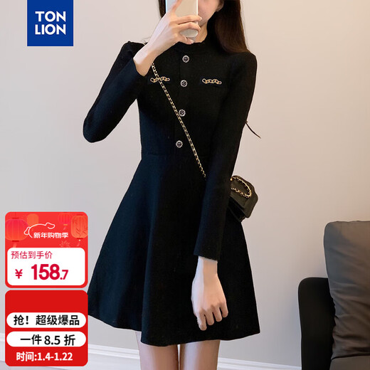 Tangshi 2025 autumn round neck long-sleeved dress, ladylike style, elegant, slim, versatile, ladylike, gentle and trendy