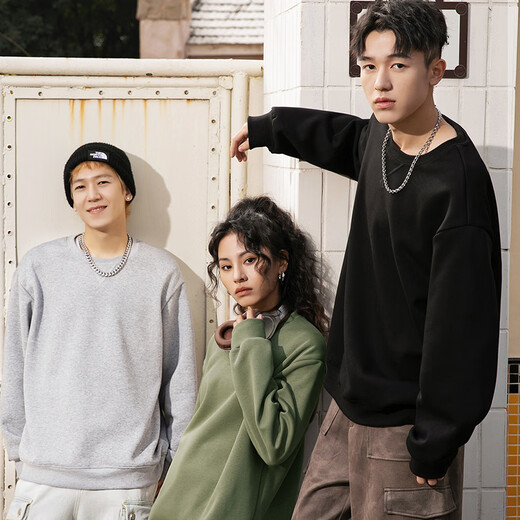 Pull back American style vibe sports sweatshirt men's round neck early spring heavyweight men's jacket youth loose shoulder top trendy hemp gray (splash ink graffiti) XL /180 (weight 140-160Jin Jin equals 0.5 kg)