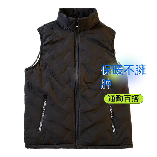Lamb velvet vest men's vest autumn and winter plus velvet thickened warm down cotton vest winter vest top clothes black 2XL