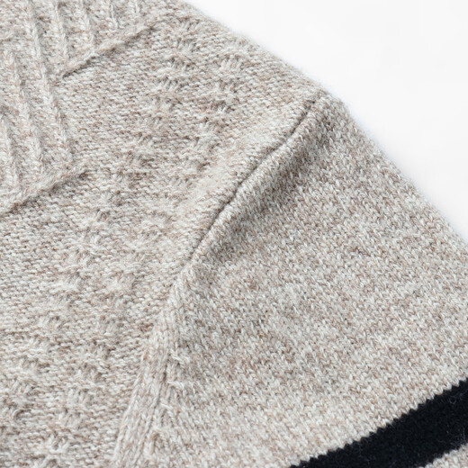 Bosssunwen 100% sheep wool, recommended for spring, casual and versatile, contrasting stripes, skin-friendly and soft men's round neck cardigan, light camel M