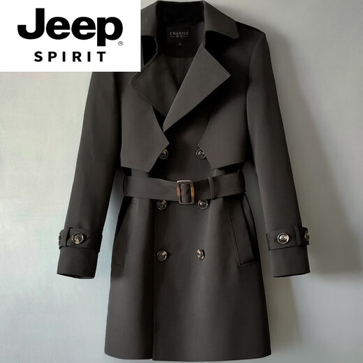 JEEP SPIRIT autumn new windbreaker jacket men's double row British style coat young and middle-aged business loose casual men's black L