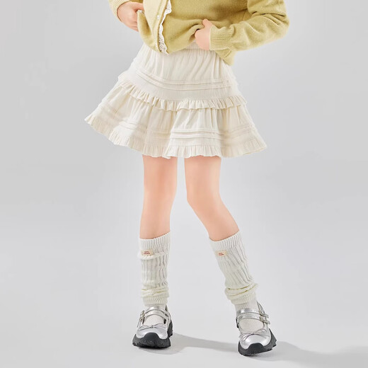 I.KARNOW girls velvet skirt autumn and winter 2025 new children's cake skirt autumn lace white skirt for big girls 6189 meters apricot 120