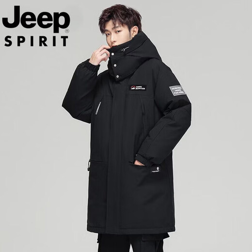 JEEP吉普国际品牌派克羽绒服男士中长款2025冬季新款工装加厚保暖外套 绿色 M 建议90-105斤