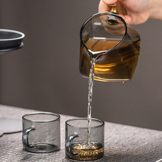 He Jiagong tea drain, tea drain, tea filter, glass fair cup, one-piece tea house tea spacer, tea brewing ceramic non-porous filter bracket, black pottery tea drain set + Guanshan male cup (ash) + rain shower bowl