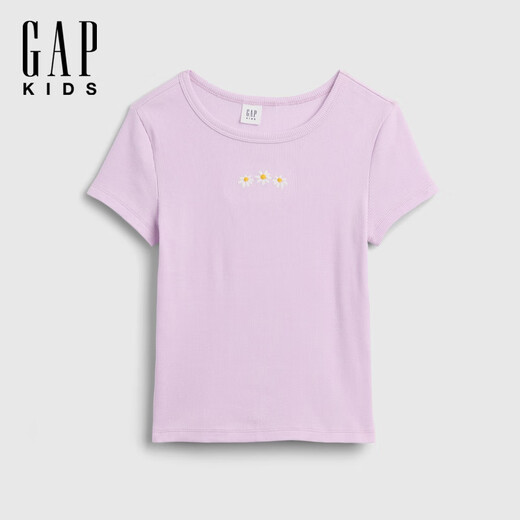 Gap Gap girls 2026 spring new pure cotton cute embroidered short-sleeved T-shirt children's tops US version 886663 Lilac 110/60 (4-5 years old)