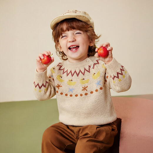 Mini Bala (minibala) Fair Isle Sweater Mini Bala Boys and Girls Parent-Child Sweater Winter New Year Red Cute Artist Co-signed Chinese Red 60649 160