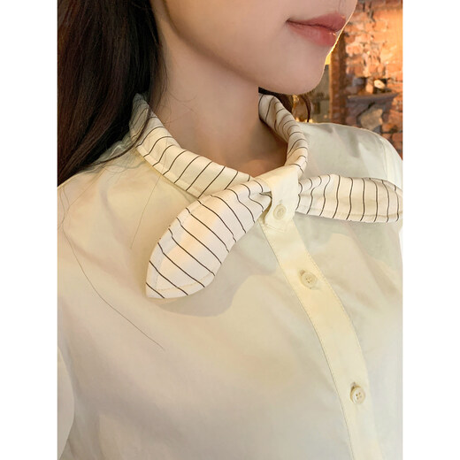 Hello Canon Striped Rabbit Ear Collar Long Sleeve Shirt Women's Retro Niche Design Shirt Temperament Simple Top Light Yellow XS