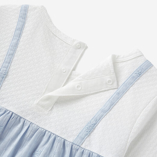 YEEHOO shopping mall same style children's T-shirt girls long-sleeved top spring and summer new versatile fake two-piece round neck top blue and white 80 cm