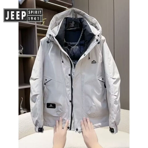 JEEP SPIRIT吉普工装连帽羽绒服男2025冬季新款美式简约青年户外保暖纯色鸭绒 绿色 XL 建议体重140-155斤