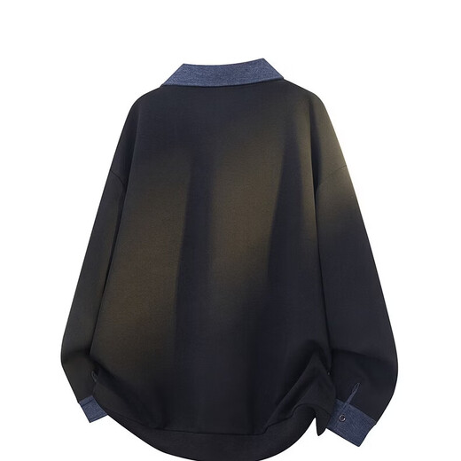 Fingercroxx it trendy brand color-blocked sweatshirt for men in spring loose and versatile long-sleeved lapel top American high street fashion polo shirt black counter same style 4XL 200-220Jin Jin equals 0.5 kg