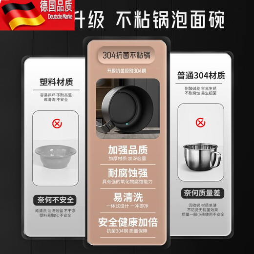 Tuojin Instant Noodles Noodle Bowl Dormitory Student Rice Bowl with Lid Bowl Personal Instant Noodles Noodle Bowl for Instant Noodles Noodles Samurai Black Non-stick Liner + Storage Tableware 1350ml