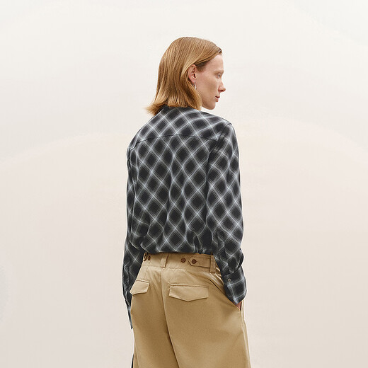 LESS shopping mall same style 2026 spring new commuter temperament plaid ribbon shirt for women 2Q1213020 097 black and green L