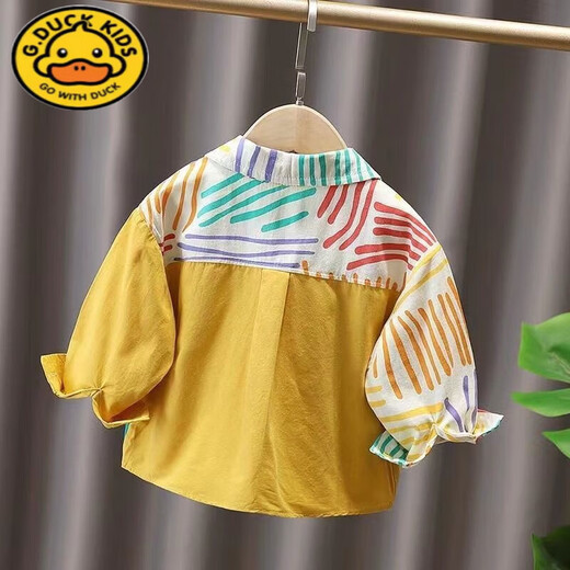 G.duck children's clothing boys' long-sleeved shirts children's fashionable tops baby jackets Korean style children's all-match shirts 24 spring and summer style patchwork shirt 80cm plus size not too small