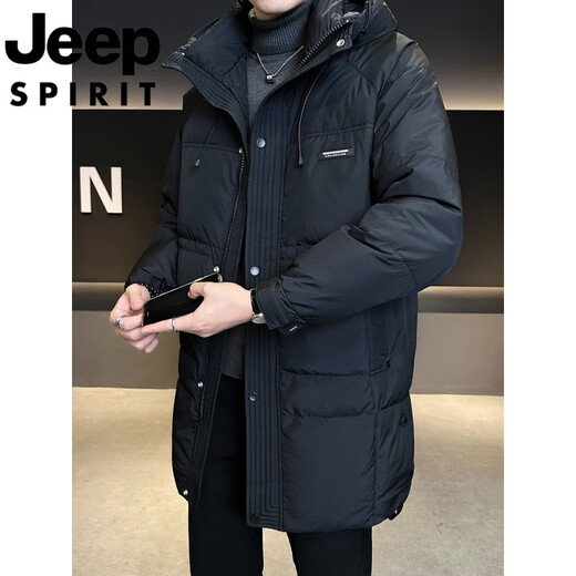 JEEP международный бренд, пуховик средней длины, мужской зимний утолщенный, 2025, новая уличная морозостойкая куртка с капюшоном, зеленый M 100-120Jin Jin, вес 0,5 кг