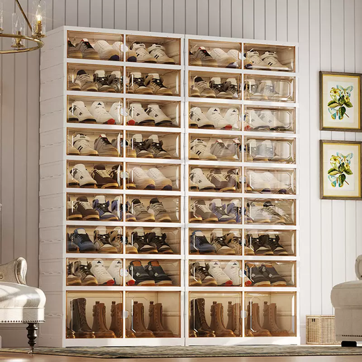 Yusenyi Large Size Shoe Cabinet Deepened Installation-free Shoes and Boots Storage Magic Folding Shoe Box Transparent Men's Basketball Shoes Display (Widden and Thickened) Three Rows, One Column, Three Layers with Boot Cabinet to Hold 9 Pairs of Shoes