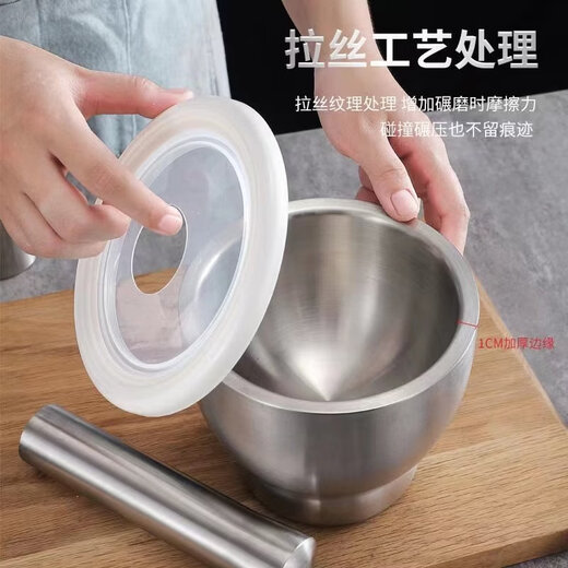 Tuojin imported quality 304 stainless steel garlic masher from Germany, household masher, Chinese medicine manual grinder, garlic masher, 304 drum-shaped large size 12.7cm, complete set