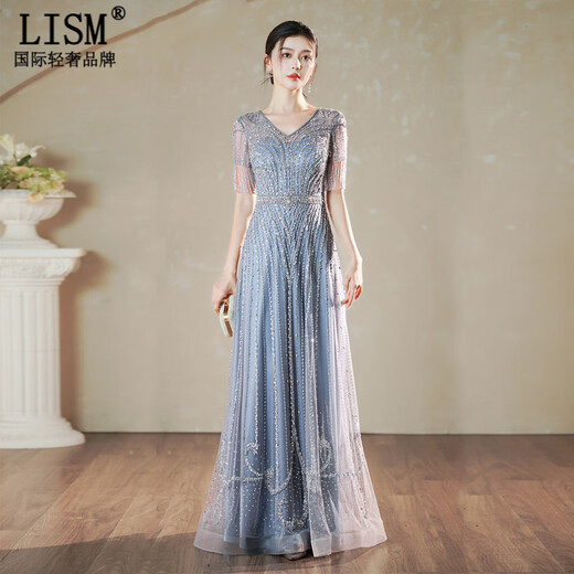 LISM Designer International Light Luxury Brand Evening Dress High-end Light Luxury Niche 2026 Temperament Happy Mom Wedding Banquet Toast Wear Purple Blue S