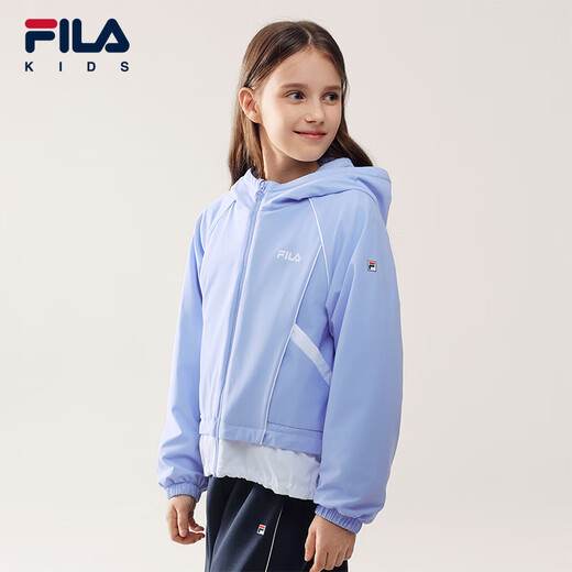 FILA children's jacket 2026 spring new style girls' medium and large children's sports loose hooded top bright light blue-LB 130