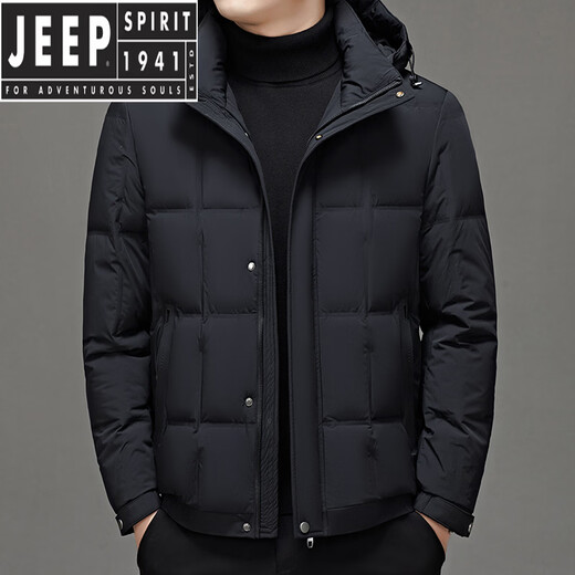 JEEP SPIRIT short down jacket men's hooded winter new thickened warm white duck down bread coat winter jacket black 2XL 185