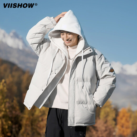 Viishow men's contrasting color winter new thickened hooded down winter fake two-piece jacket blue S