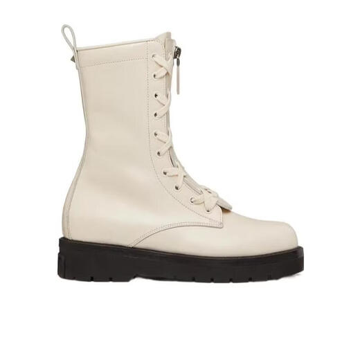 Valentino (Valentino) women's Martin boots, wear-resistant, non-slip, comfortable, lightweight, light-colored, round-toe zipper closure, calfskin upper, white 40