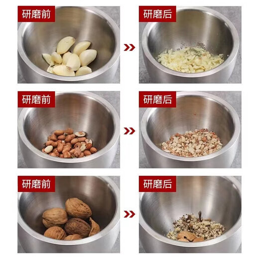 Tuojin imported quality 304 stainless steel garlic masher from Germany, household masher, Chinese medicine manual grinder, garlic masher, 304 drum-shaped large size 12.7cm, complete set