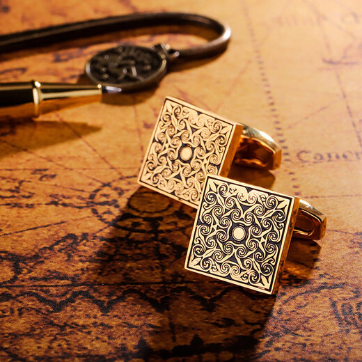 Cufflinks (KFLK) French shirt cufflinks for men, light luxury custom shirts, gold cuff buttons, retro pattern cufflinks Cufflinks K064