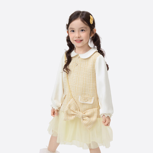 Xiaoyinman children's clothing girls doll collar dress Xiaoxiangfeng 26 spring sweet and cute mesh skirt for children yellow 105