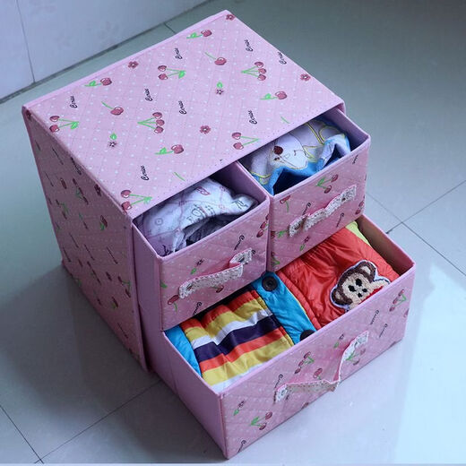 Fantasy two-layer three-draw underwear storage box drawer-type fabric home bra storage box foldable storage box waterproof lace cherry 30x22x30cm
