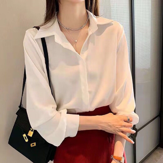 Playboy (PLAYBOY) chiffon shirt for women early autumn 2026 slim fashion design niche top loose layered white shirt base shirt official flagship black long sleeves hidden buttons to prevent exposure hidden buttons encryption 6688# L recommended 90-100Jin Jin equals 0.5 kg