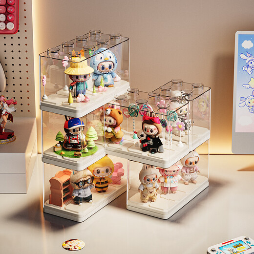 Blind box storage display stand, transparent acrylic figure display cabinet, suitable for stars, Bubble Mart display box, extra large 2 pack, 36 DIY building block bases, no installation needed, ready to use out of the box